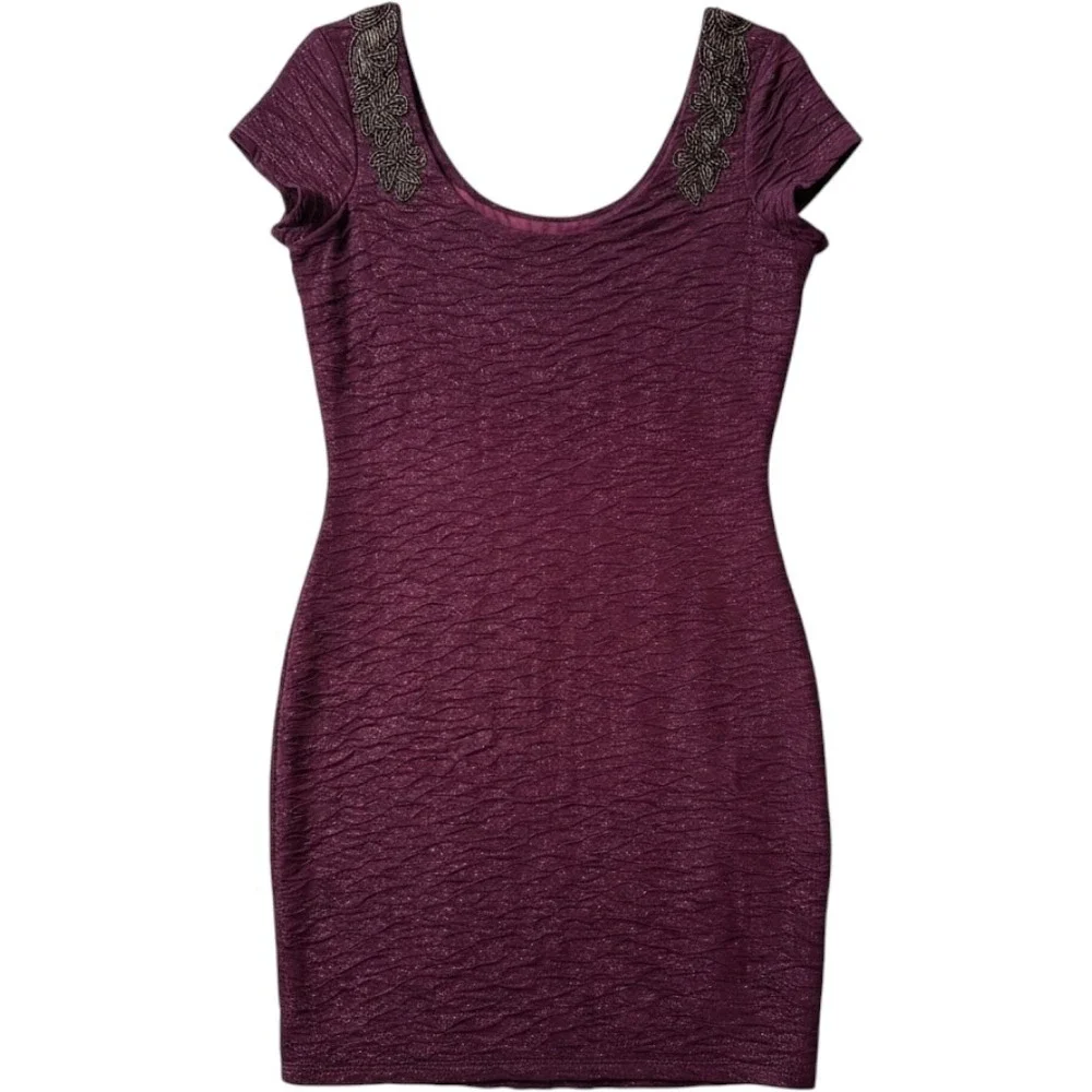 Free People Bodycon Dress S Purple Beaded Open Back Textured‎ Whimsigoth